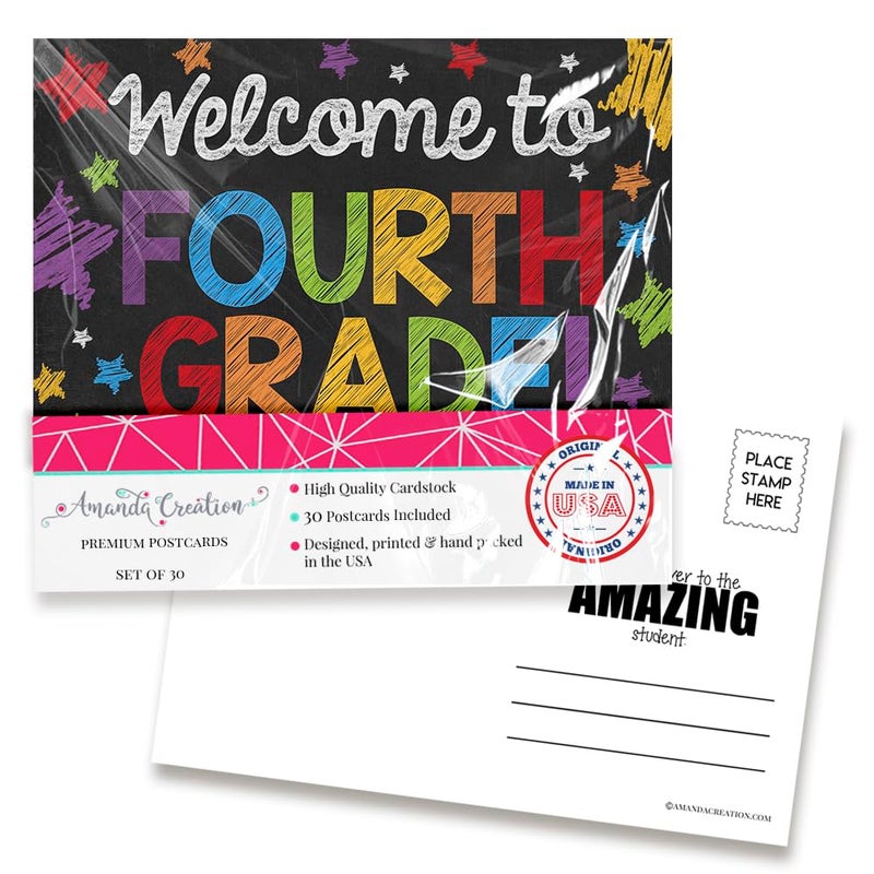 Amanda Creation Welcome To 4th Grade Colorful Chalkboard Themed Blank Postcards For Teachers To Send To Students, 4"x6" Fill In Notecards by AmandaCreation (30) - Image 1